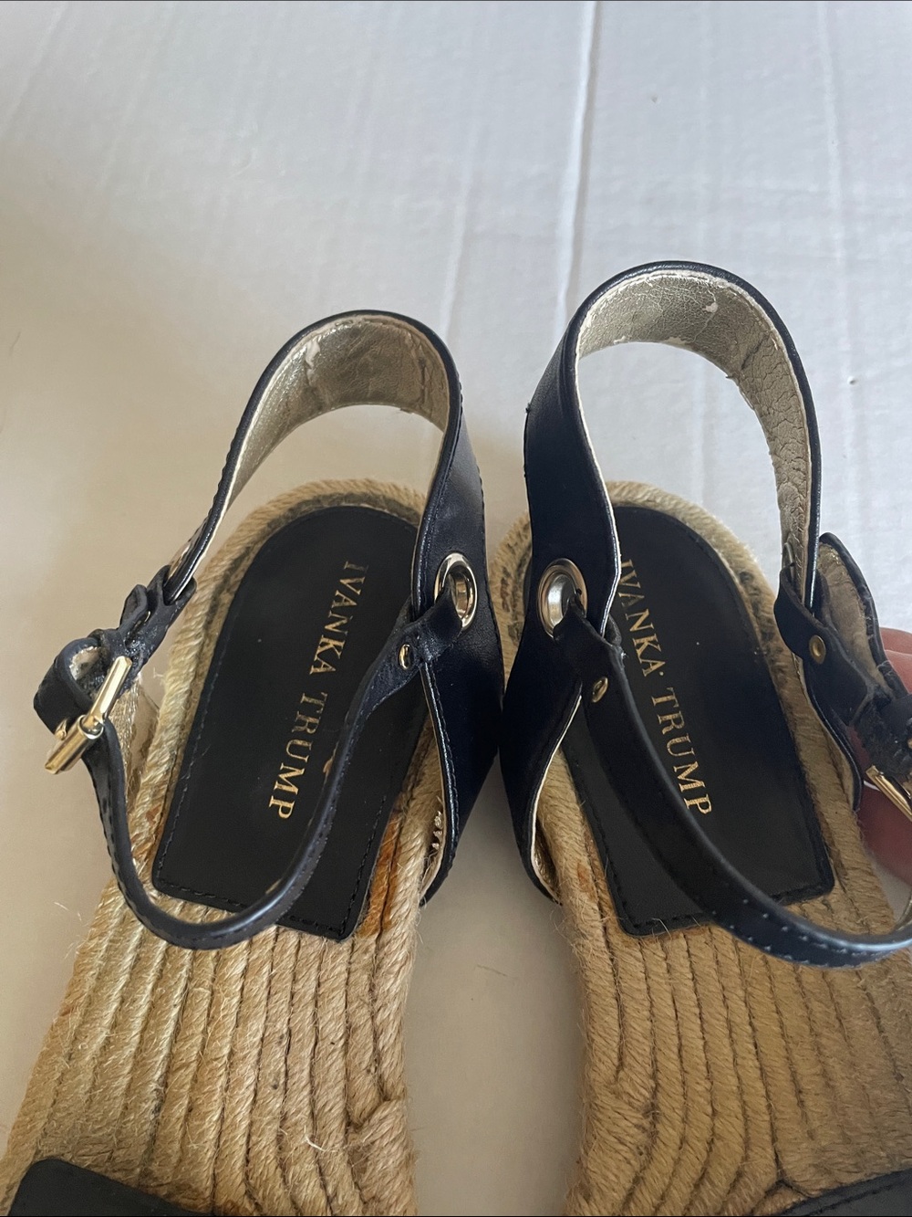 Ivanka Trump Black & Natural Beaded Espadrille Sandals - Women Size 10 - Picture 2 of 7